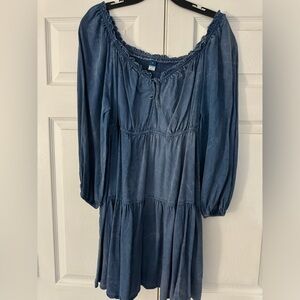 Distressed Denim Empire Waist Dress